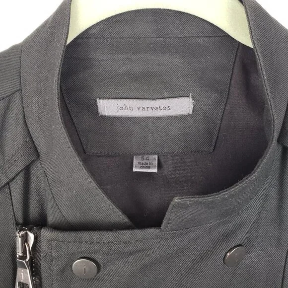 John Varvatos Collection Asymmetrical Moto Jacket Black Linen Cotton Size 54/L - Picture 5 of 11
